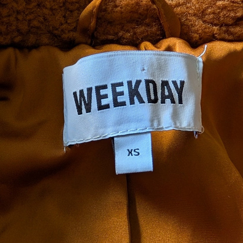 Weekday Felice Fleece Long Sleeve Full Zip Teddy Coat Jacket, size XS