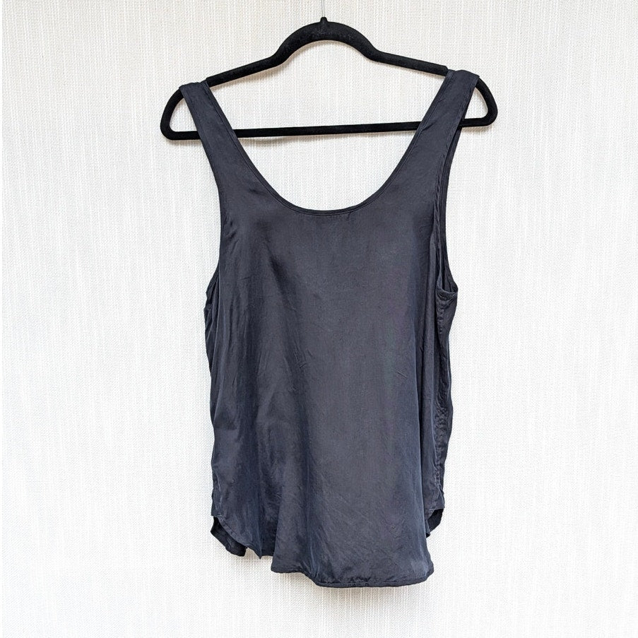 Anine Bing Evy Top Womens S Washed Black Henley Sleeveless Relaxed Tunic Polo
