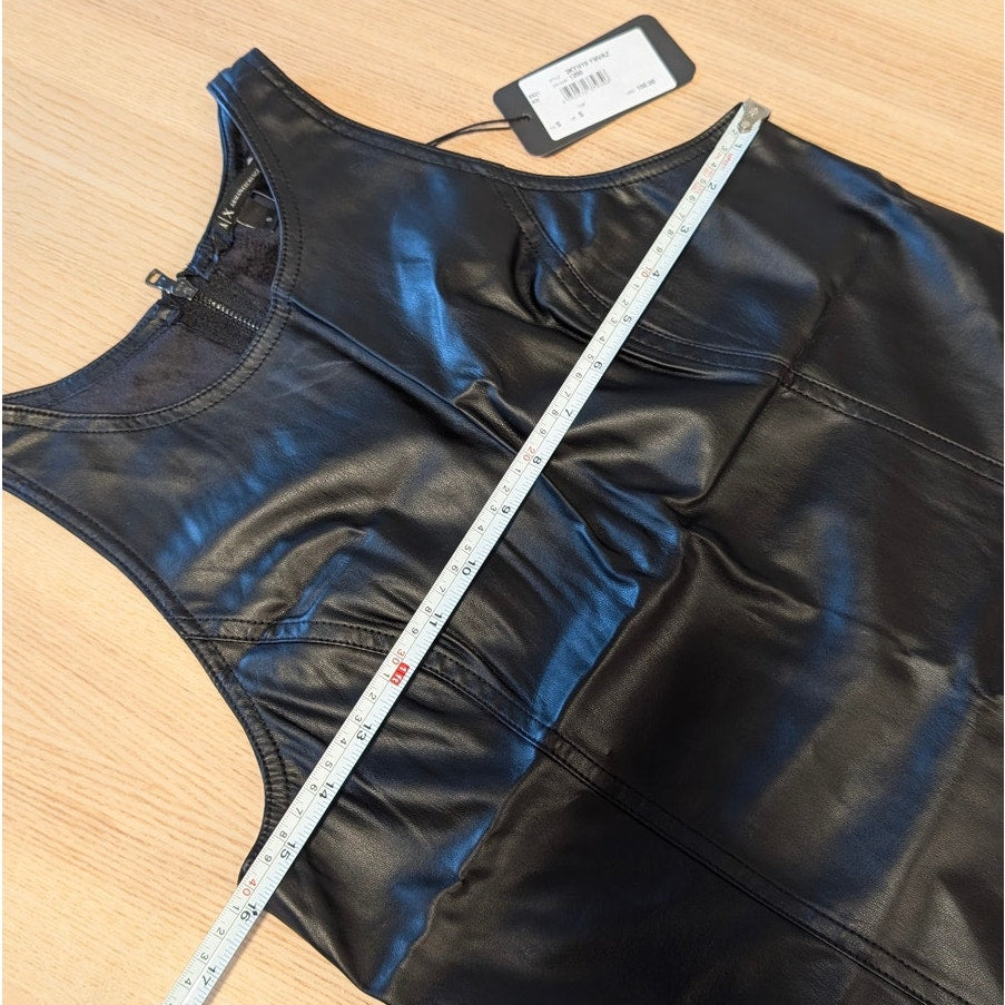 Armani Exchange Tank Top Womens S Black Faux Leather Sleeveless Zipper NWT