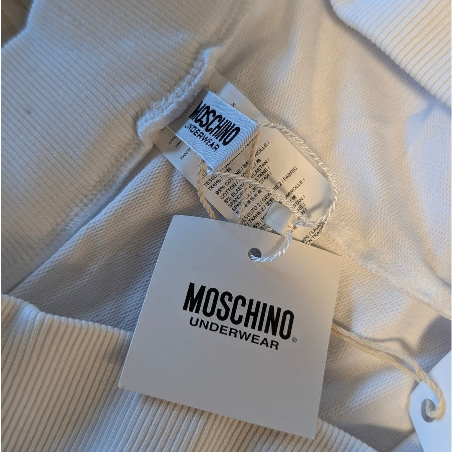Moschino Underwear Pants Womens XL White Logo Print Cotton Ankle Sweatpants NWT