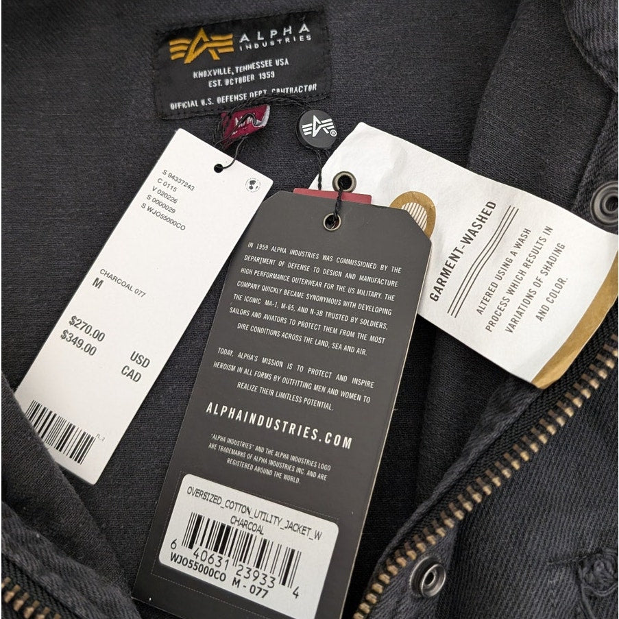 NWT UO Alpha Industries Oversized CTN Utility Jacket in Charcoal, size M