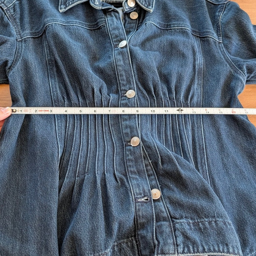 Anthropologie Pleated Denim Shirt Shacket Womens S Blue Long Sleeve Button-up