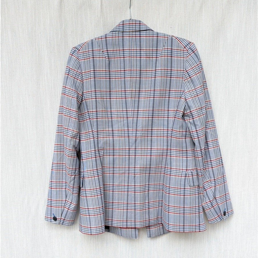 Rag & Bone Elise Wool Blend Plaid Blazer Womens 2 Gray/Blue Double-breasted