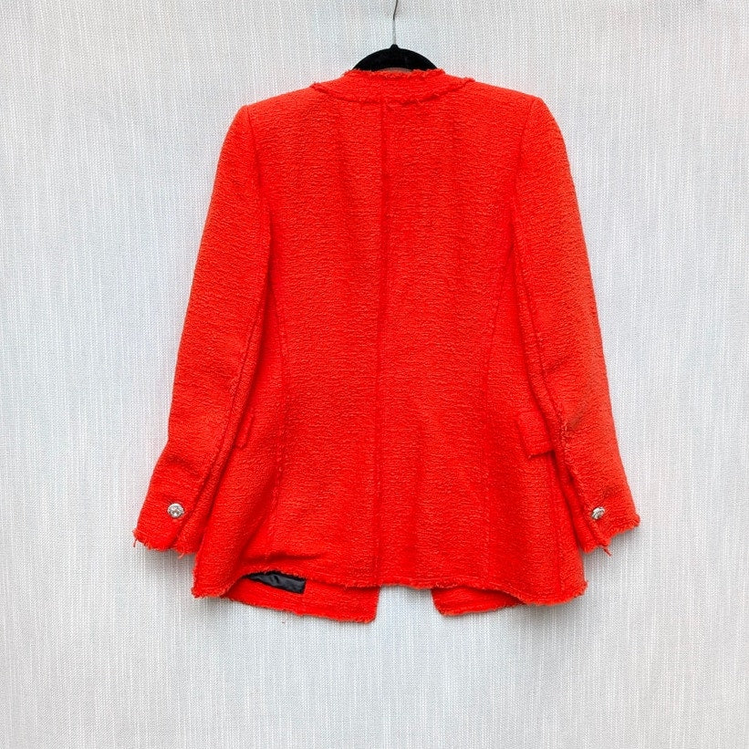 Zara Blazer Womens S Coral Tweed Gems Button Double-breasted Long Sleeve