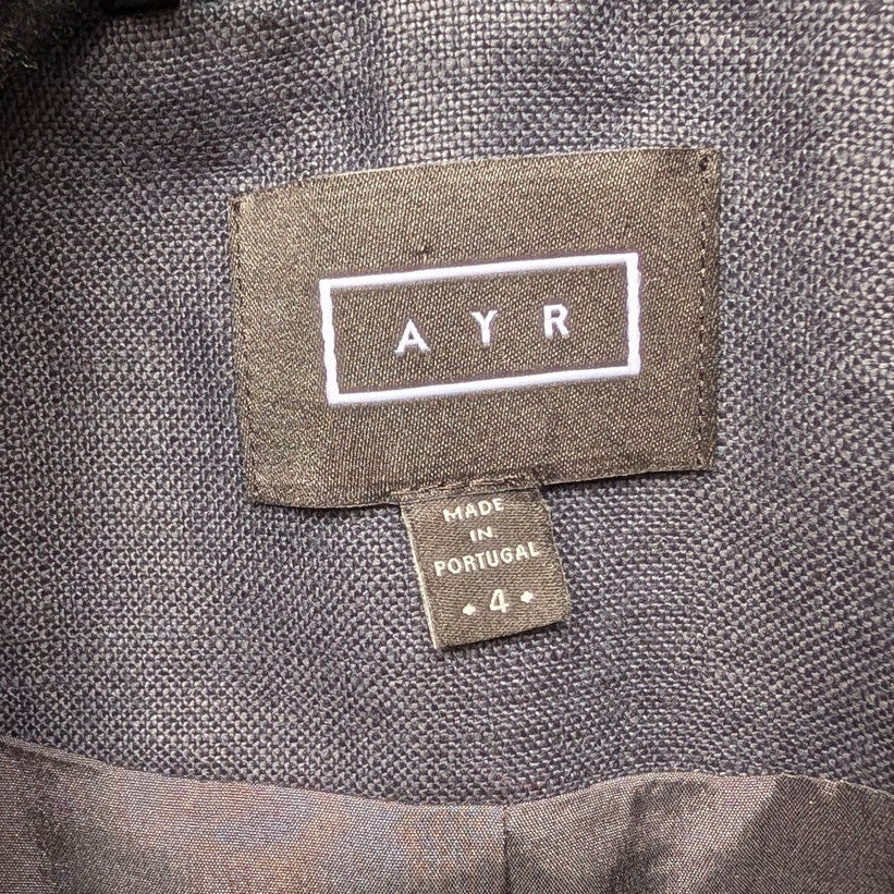 AYR The Coup Linen Blazer Womens 4 Navy No Closure Open Placket Long Sleeve