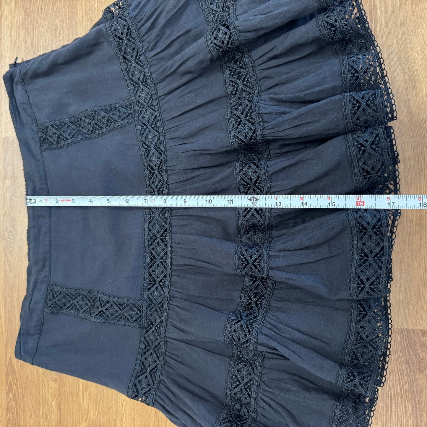 Charo Ruiz Ibiza Hortens Lace Mini Skirt Womens L Black Ruffle A-line Cotton