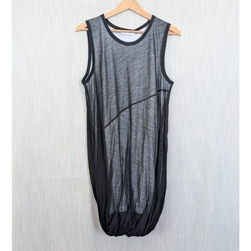 Helmut Lang Sheer-Overlay Jersey Bubble Dress Womens M Sleeveless Tank Style NWT