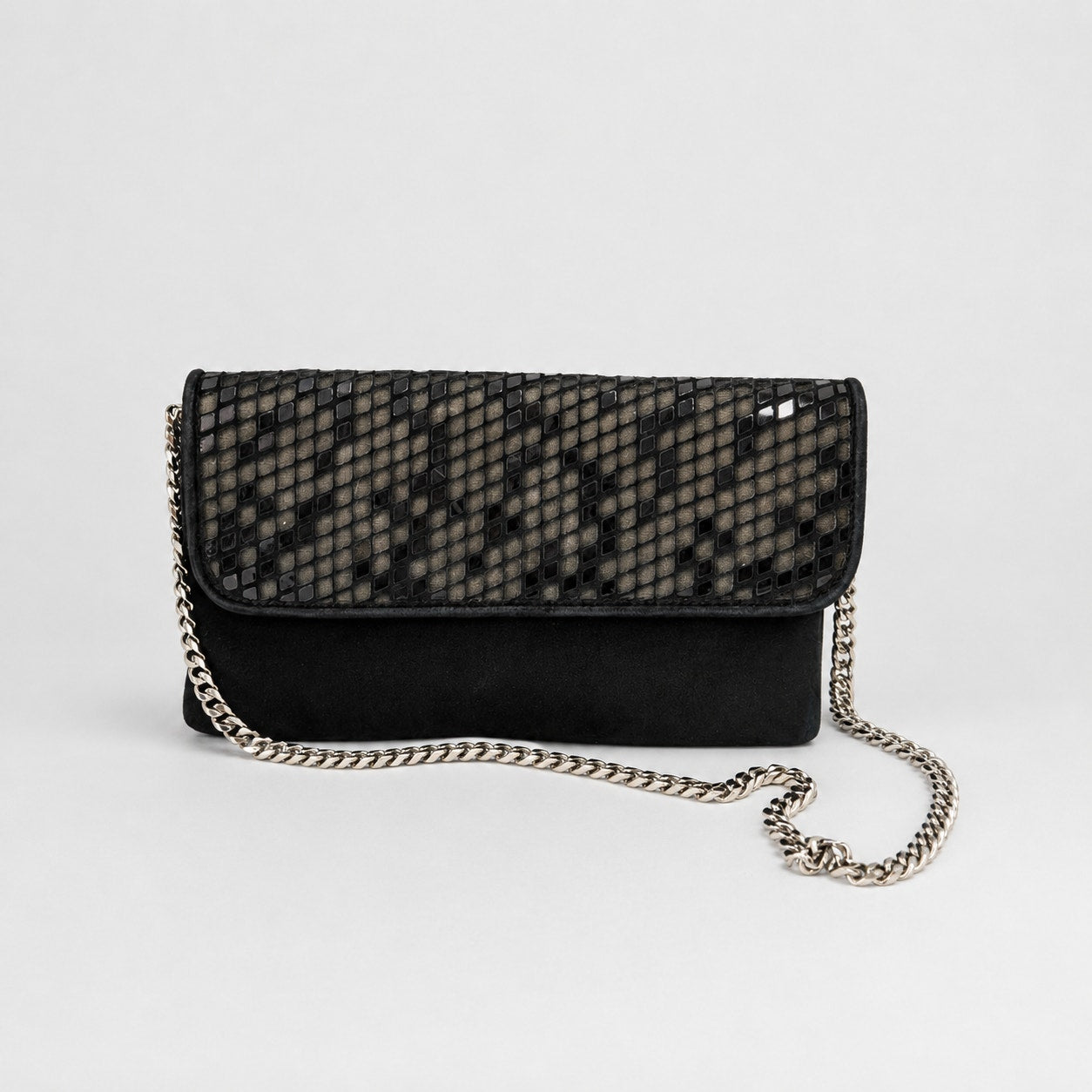 Casadei Suede Print Chain Crossbody Clutch Shoulder Bag Womens in Black