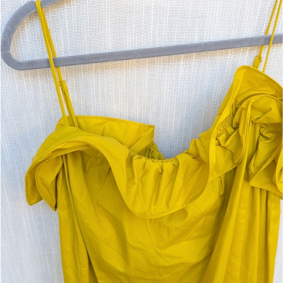 H&M HM Yellow Cotton Sleeveless Ruffle Midi Maxi Dress, Size M