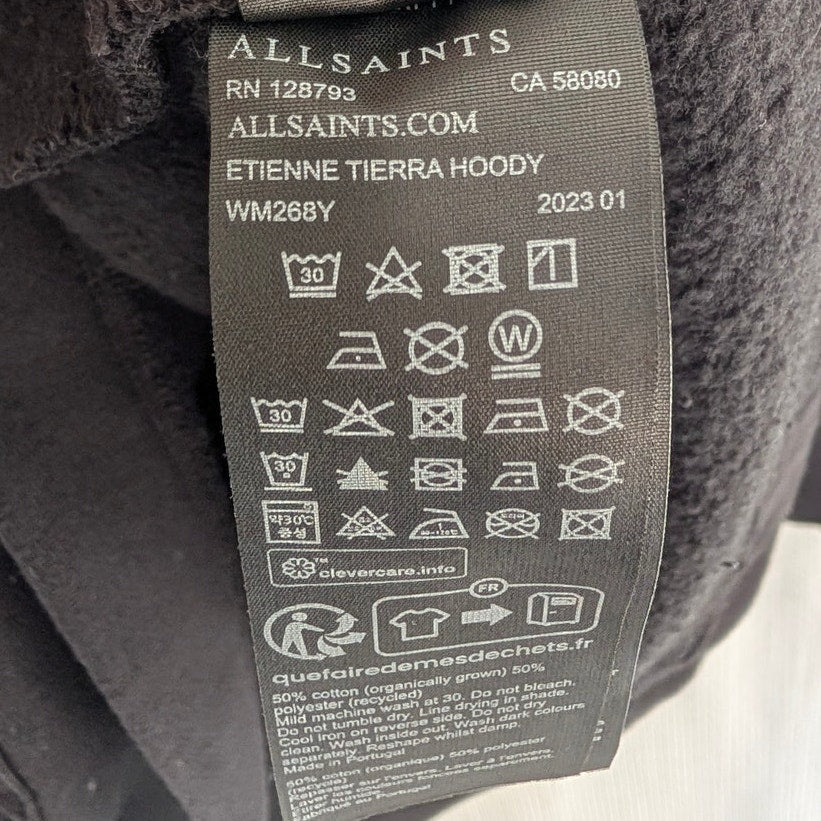 AllSaints Etienne Tierra Hoodie Unisex Womens Mens S Black Long Sleeve Logo