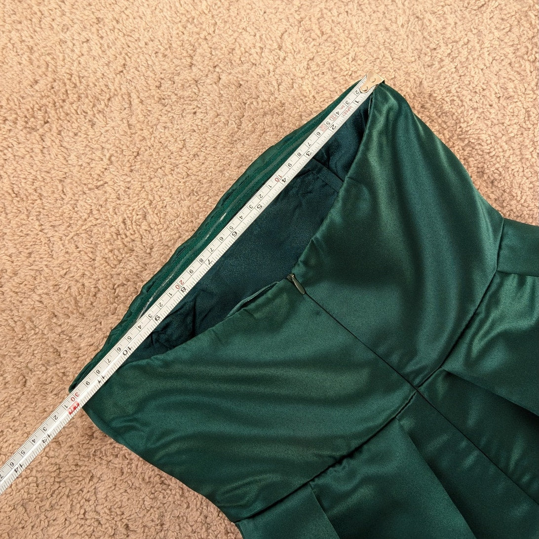 Showpo Queen Of The Show Strapless Maxi Fitted Dress in Emerald Satin, size 0