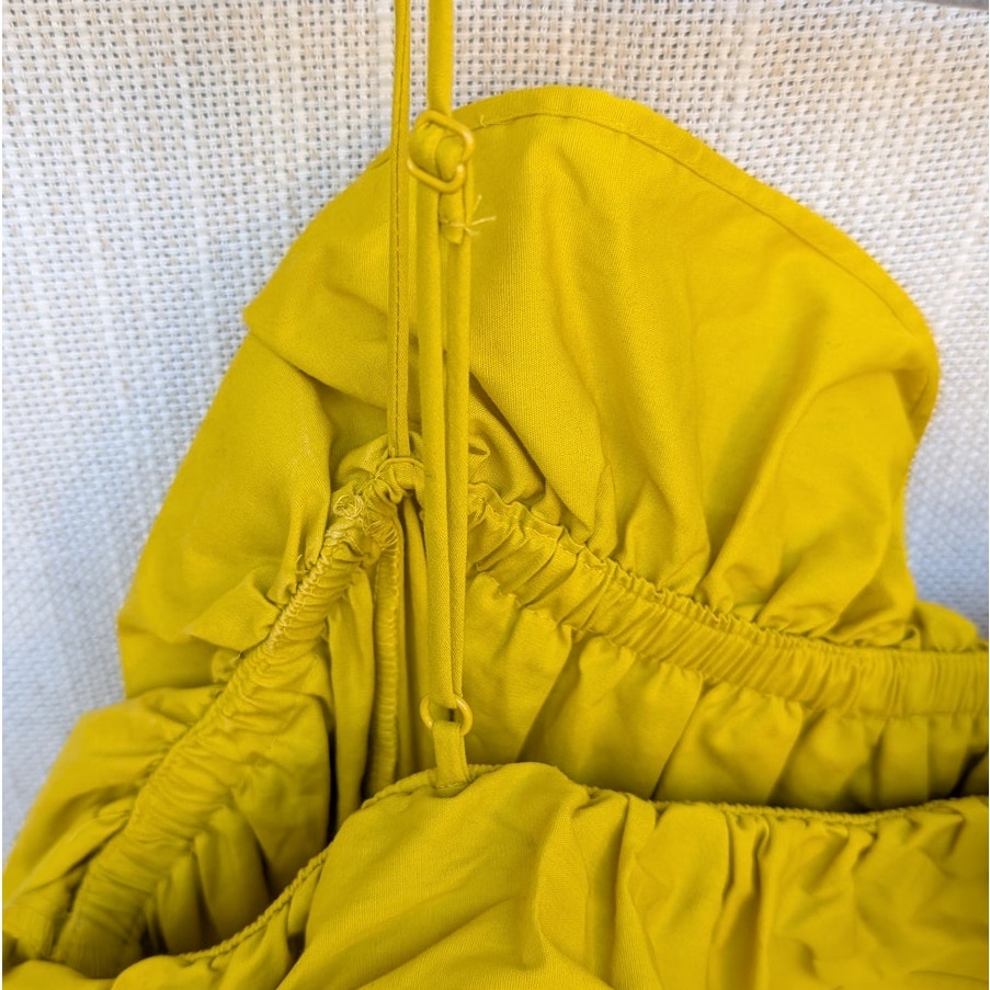 H&M HM Yellow Cotton Sleeveless Ruffle Midi Maxi Dress, Size M
