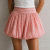 LoveShackFancy Roisen Skirt Womens 0 Pink Crinkled Taffeta A-line Mini