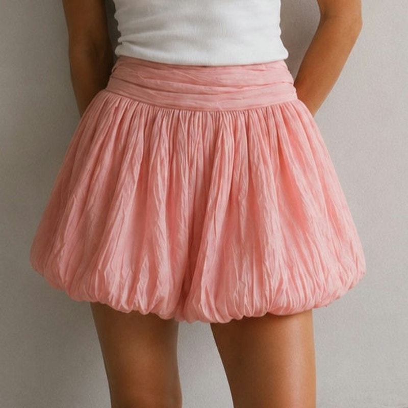 LoveShackFancy Roisen Skirt Womens 0 Pink Crinkled Taffeta A-line Mini