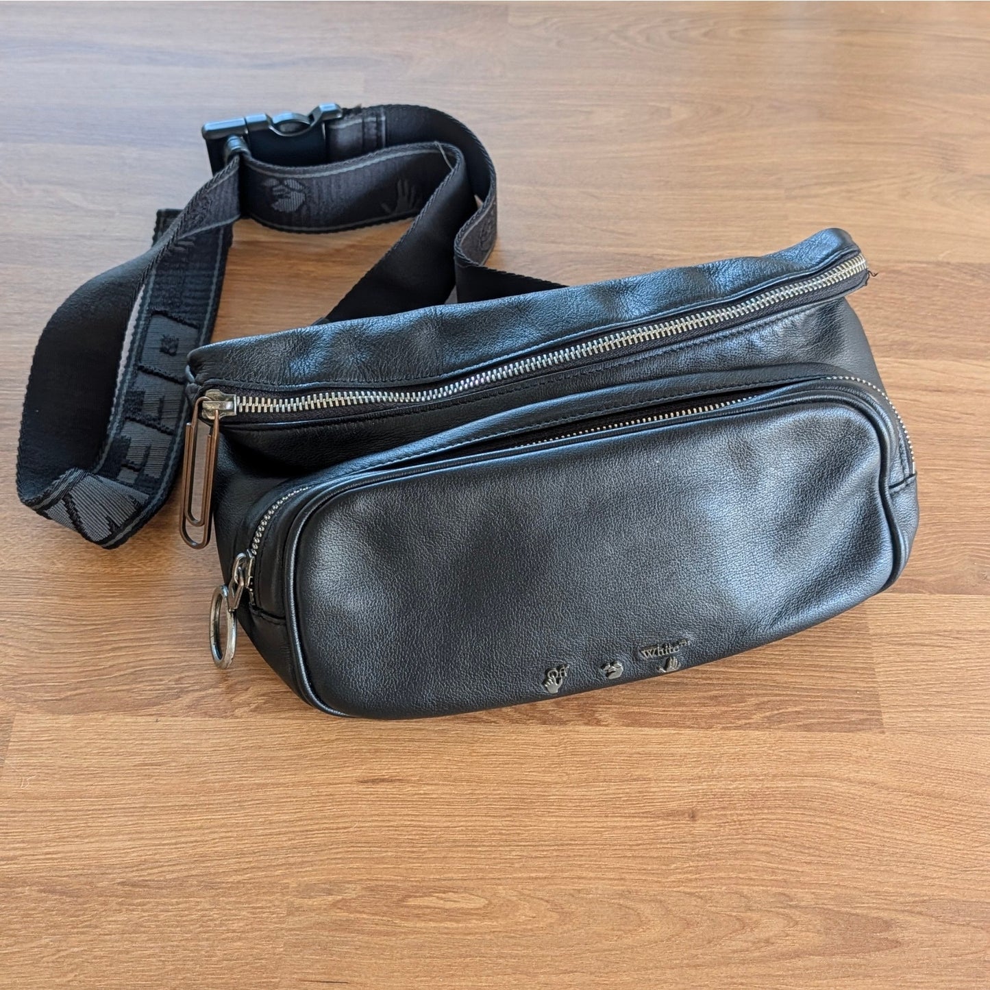 Off-White Logo Print Belt Black Leather Italy Bag Fanny Pack