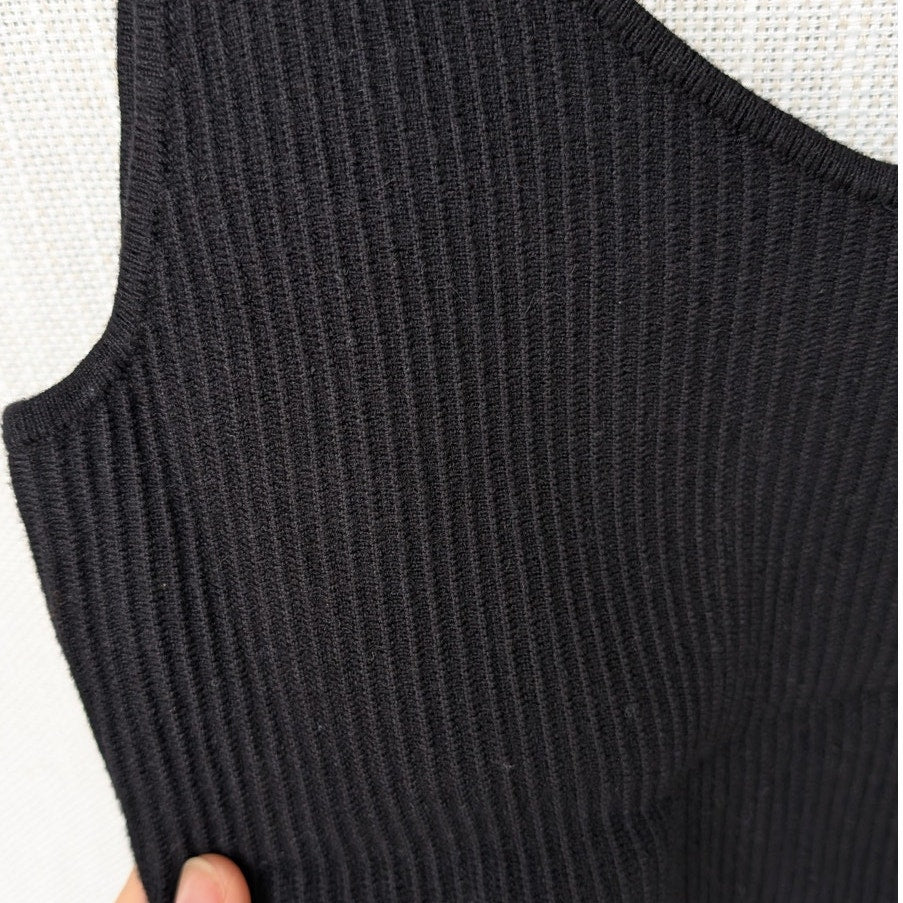 Aqua Black Knit Ribbed Slim Fit Sleeveless Sculpt Tank Top, size S