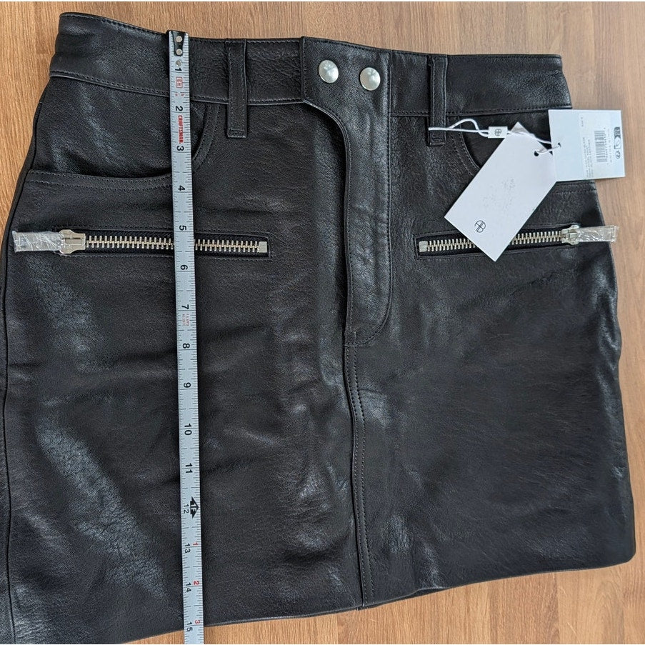 Anine Bing Steel Mini Skirt Womens S Black 100% Lamb Leather Zipper NWT