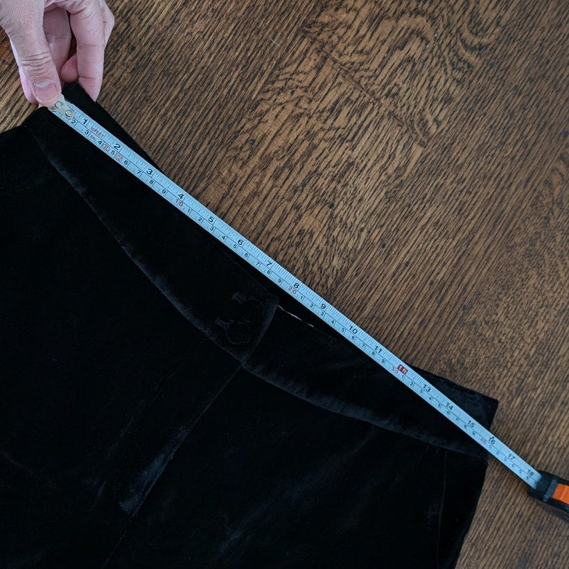 Swing Black Velvet Silk Blend Mid-rise Wide Leg Ankle Trousers Pants, size FR 40