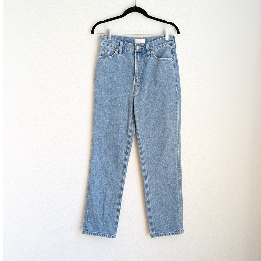 Oak + Fort Blue Denim Straight Leg Relaxed Fit Jeans in medium Stone, size 27