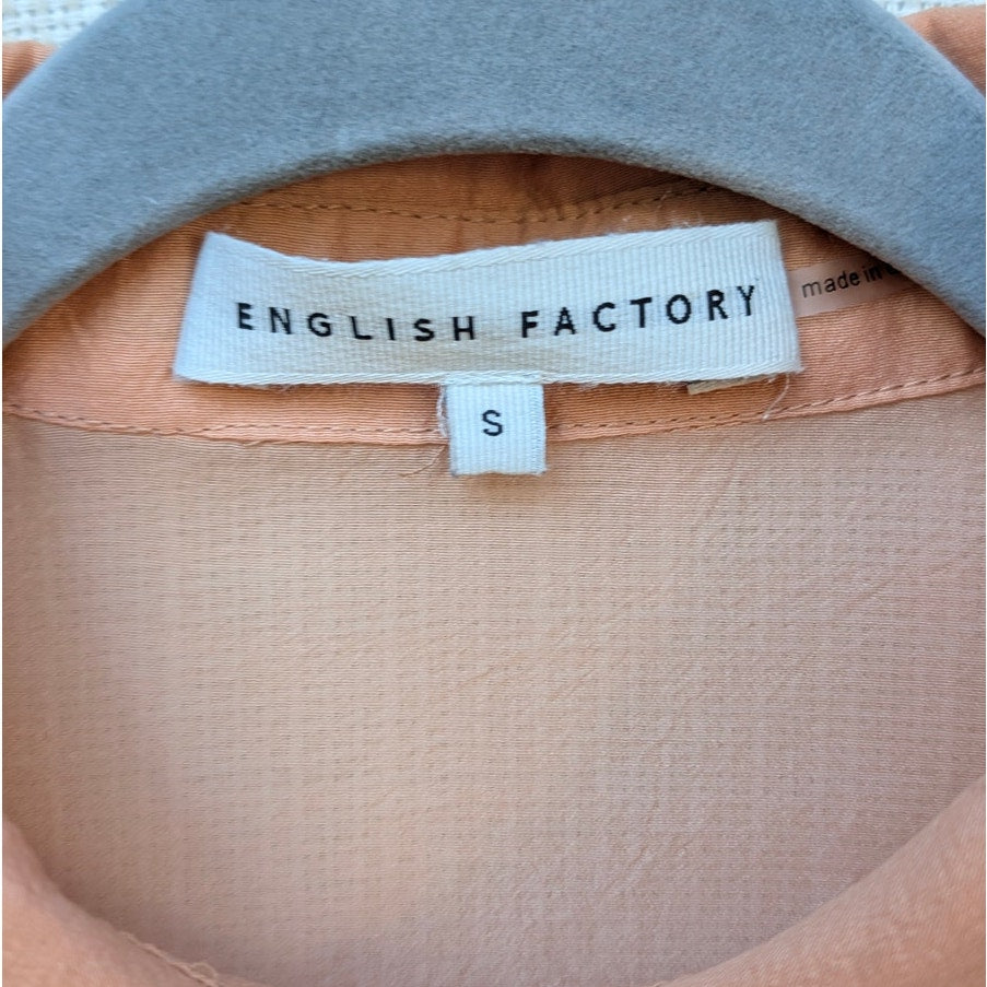English Factory Shirt Womens S Peach Sheer Button-up Tie Waist Long Sleeve Long