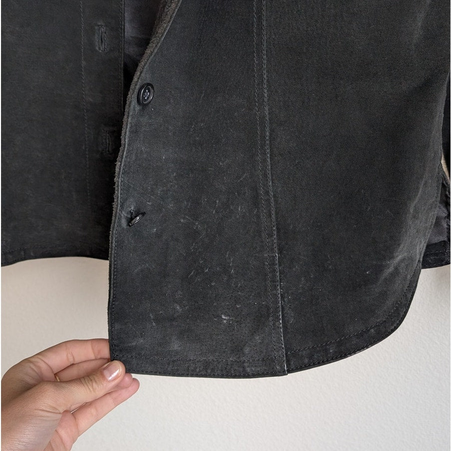 AMI Vintage 80's Black Suede Leather Button Shirt Jacket Shacket, size S