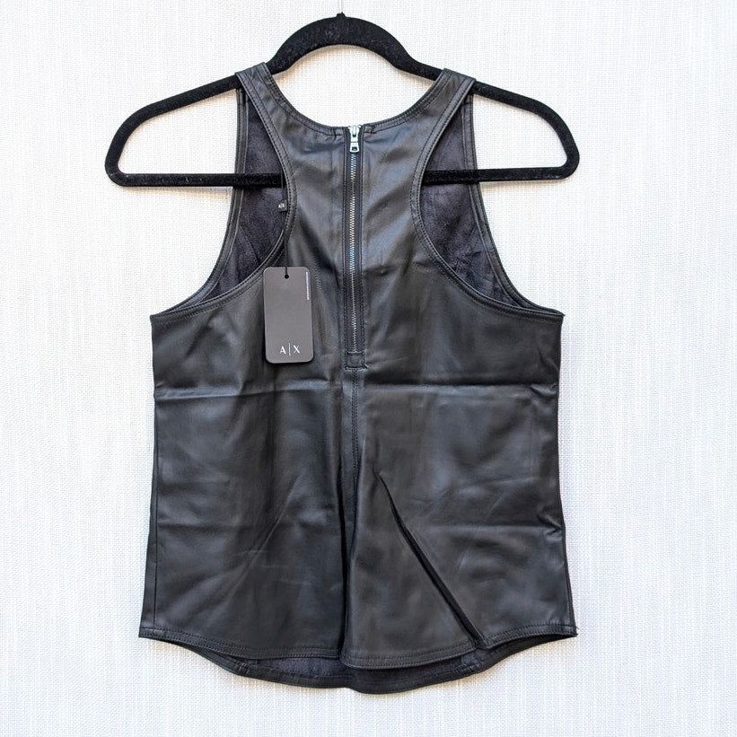 Armani Exchange Tank Top Womens S Black Faux Leather Sleeveless Zipper NWT