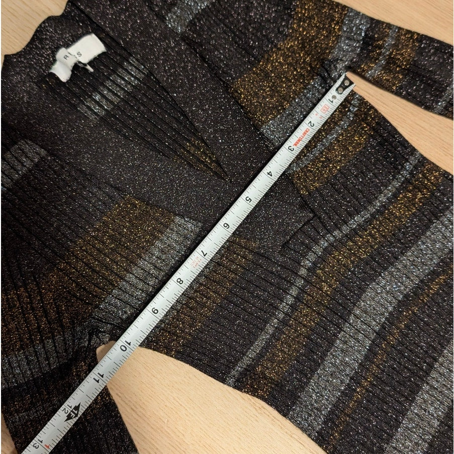 Reiss Sassy Metallic-Stripe Knit V-neck Long Sleeve Bodycon Midi Dress, size S