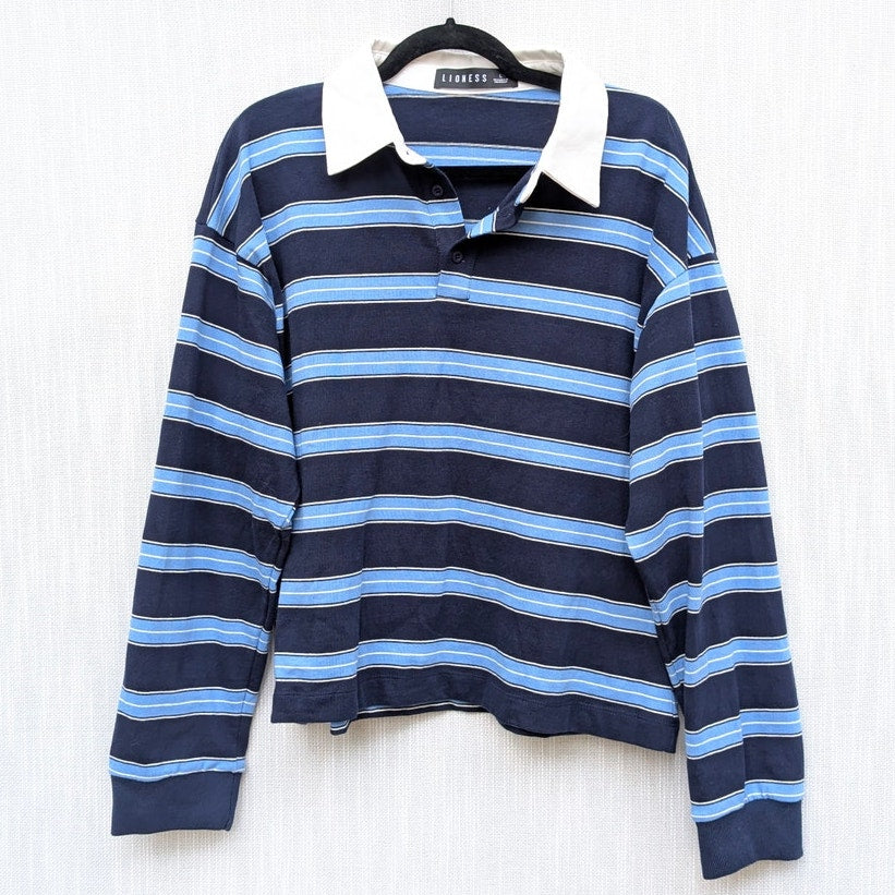 Lioness Countryside Jersey Midnight Stripe Oversized Long Sleeve Top, size L