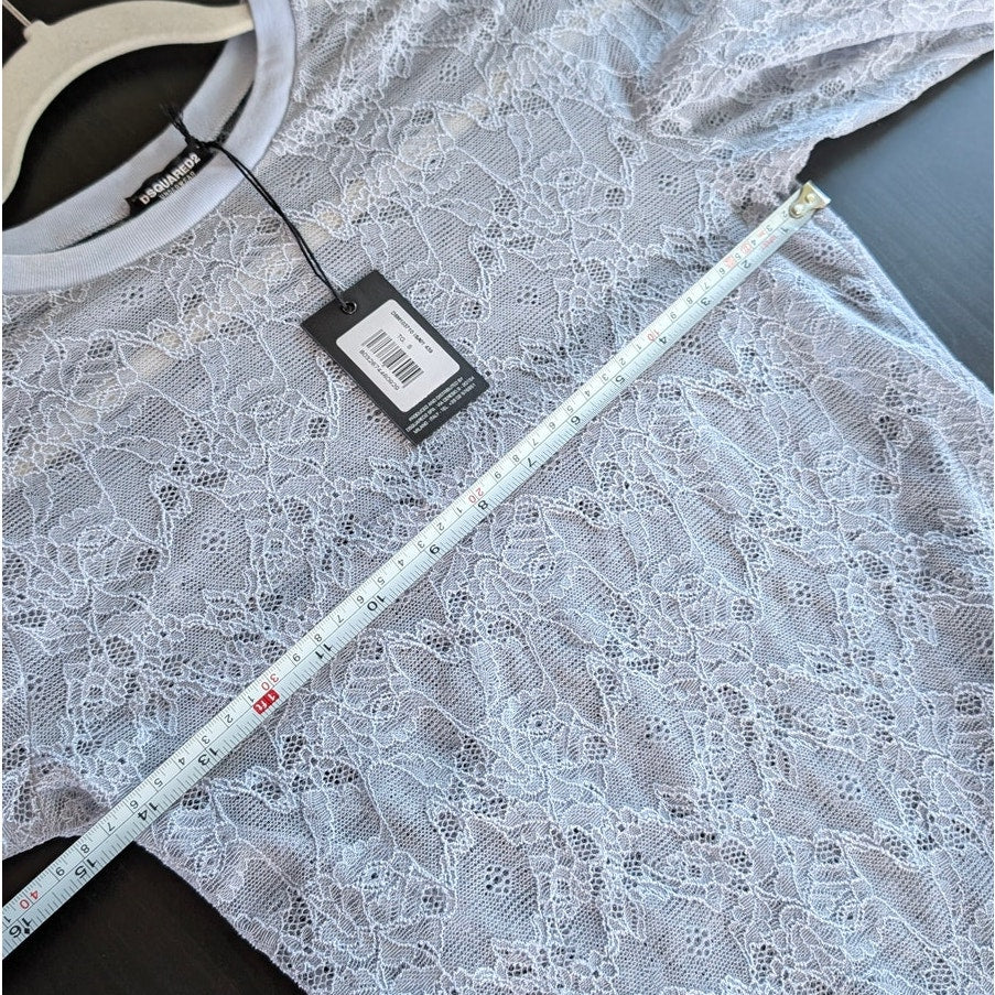 NWT Dsquared2 Underwear Blue Lace Sheer Embroidered Long Sleeve Top, size S