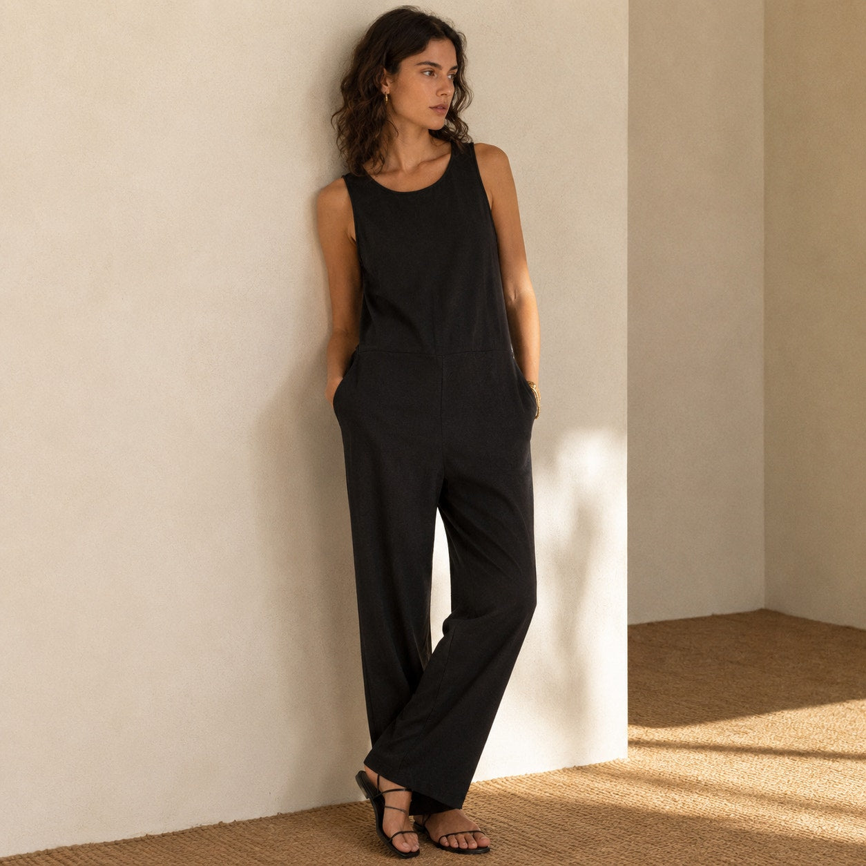 Club Monaco Black Tie Back Sleeveless Long Jumpsuit, size S