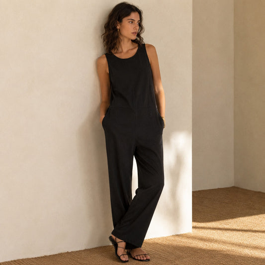 Club Monaco Black Tie Back Sleeveless Long Jumpsuit, size S