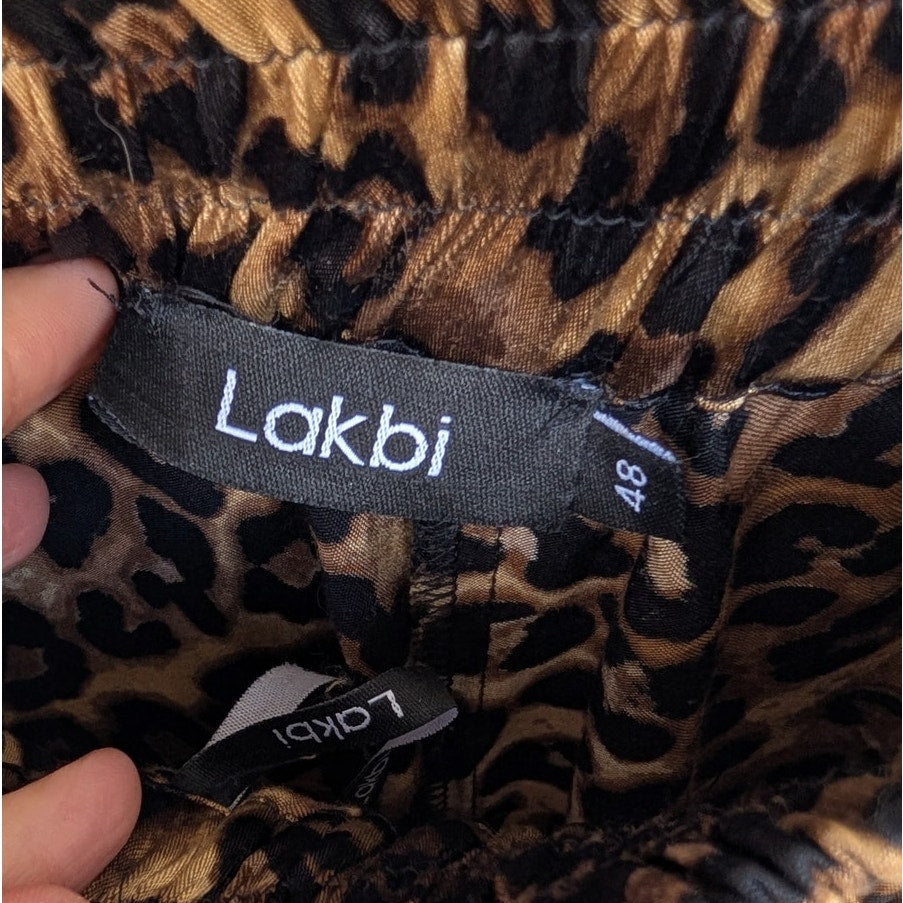 Lakbi Brown Animal Print High-rise Straight Wide Leg Flowy Pants, size S