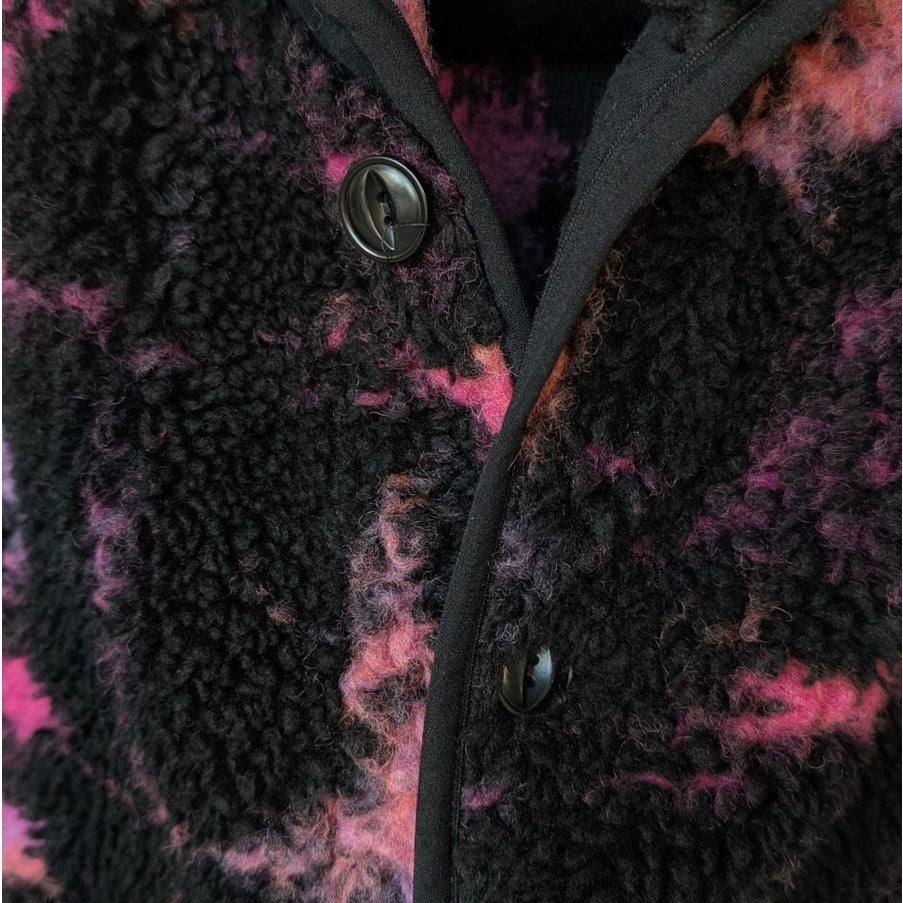 YMC Beach Graffiti Jacquard Fleece Wool Blend Jacket in Black Multi, size S