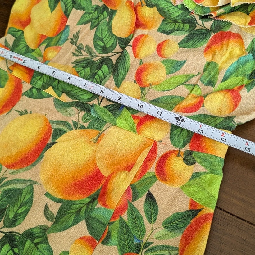 FARM Rio Orange Sands Citrus Print One Shoulder Linen Blend Mini Dress, size M