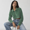 RE/DONE x Hanes Cropped Velour Long Sleeve Polo Top Basil Green Size M NWT