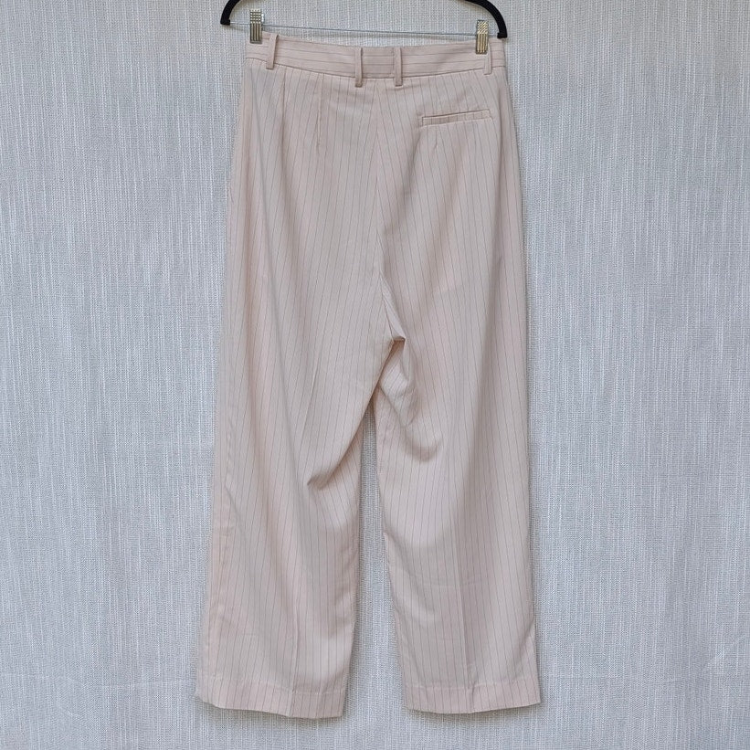 The Frankie Shop Tansy Pants Womens M Pleated Pinstriped Crepe Straight Wide Leg