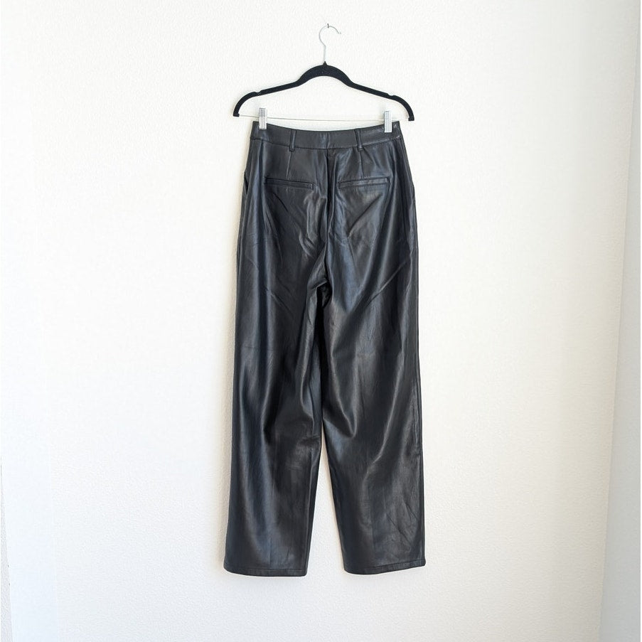 NA-KD x Angelica Blick Black Faux Leather PU Mid Rise Pants, size 36/US 6/S