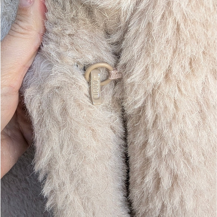 MATU Coat Womens S Beige Wool Faux Fur Teddy Long Sleeve Straight Cut Midi Long