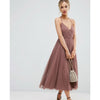 ASOS Pinny Extreme Tulle Mesh A-line Purple Midi Sleeveless Dress, size 6