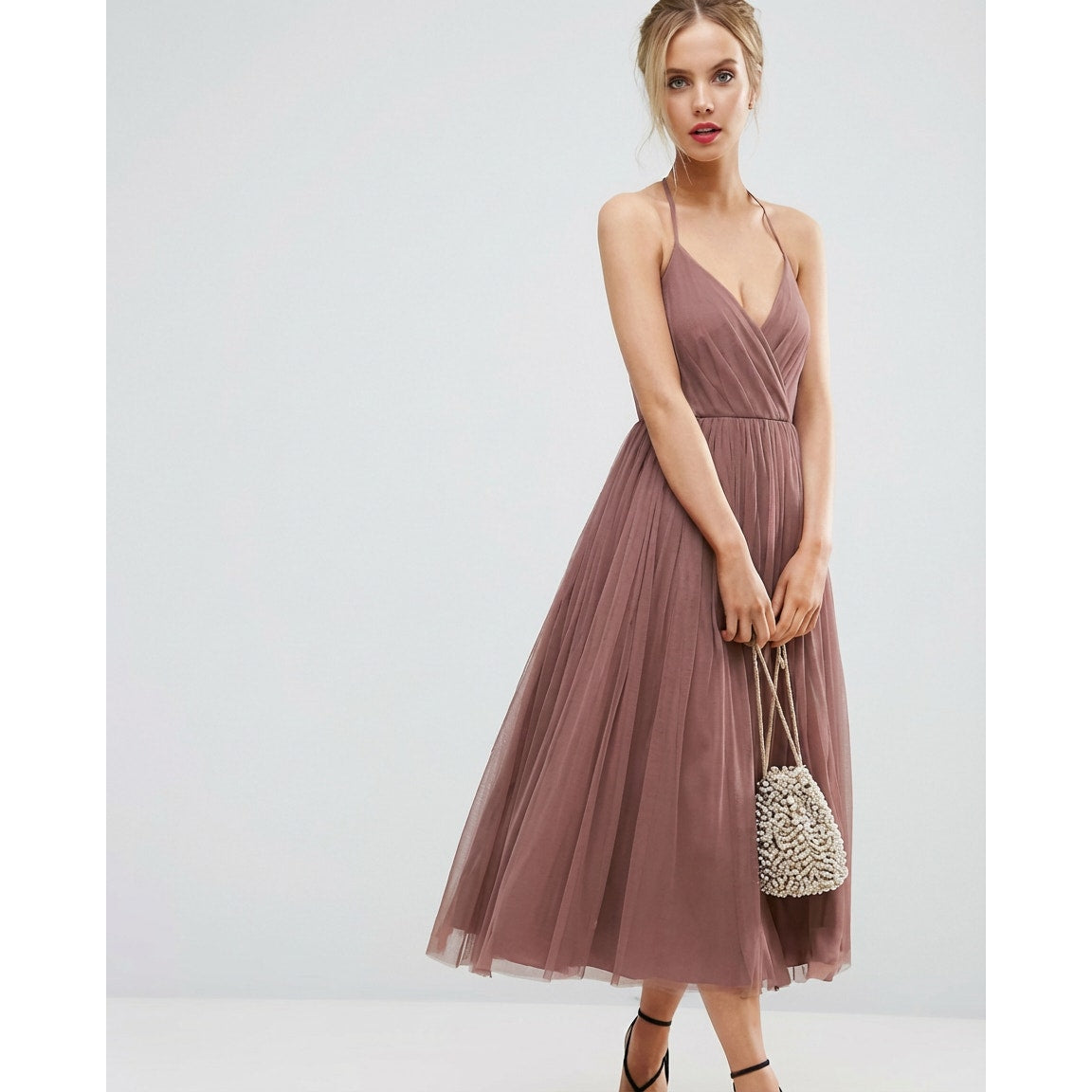 ASOS Pinny Extreme Tulle Mesh A-line Purple Midi Sleeveless Dress, size 6