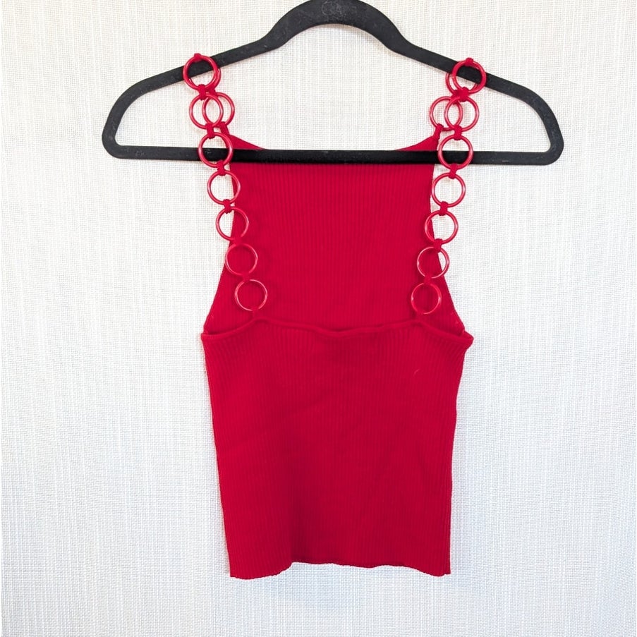 Musier Paris Guapa Delos Red Chain Strap Ribbed Top Size FR 36 US 4