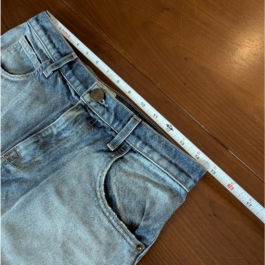 Current/Elliott The Slit Denim Ombre Straight Midi Raw Hem Skirt, size 27