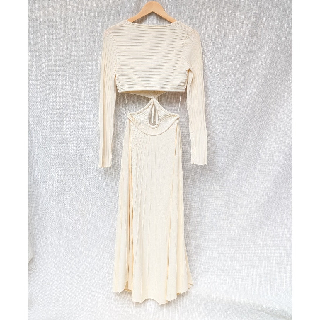 Cult Gaia Fergie Off White Cutout Ribbed-knit Midi Maxi Dress, size M