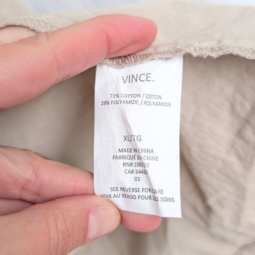 Vince Cotton Trench Coat Womens XL Beige Full Zip Self-Tie Belt Long