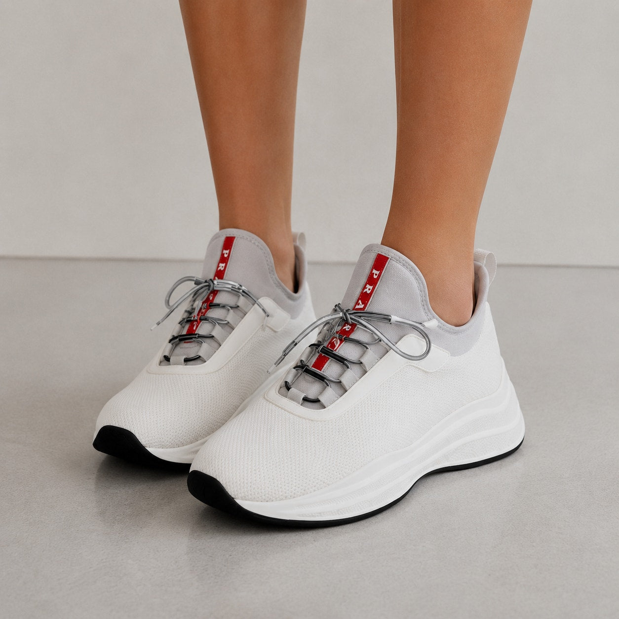Prada Bicolor Slip On Lace Sneakers Womens EU39.5/US 9.5 White Neoprene Logo