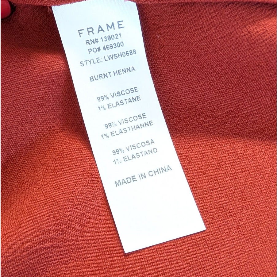 Frame Frayed Hem Satin Cami Top Womens S Burnt Henna Sleeveless V-neck