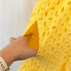 Anthropologie The Somerset Eyelet Mini Dress Womens L Yellow V-neck Short Sleeve