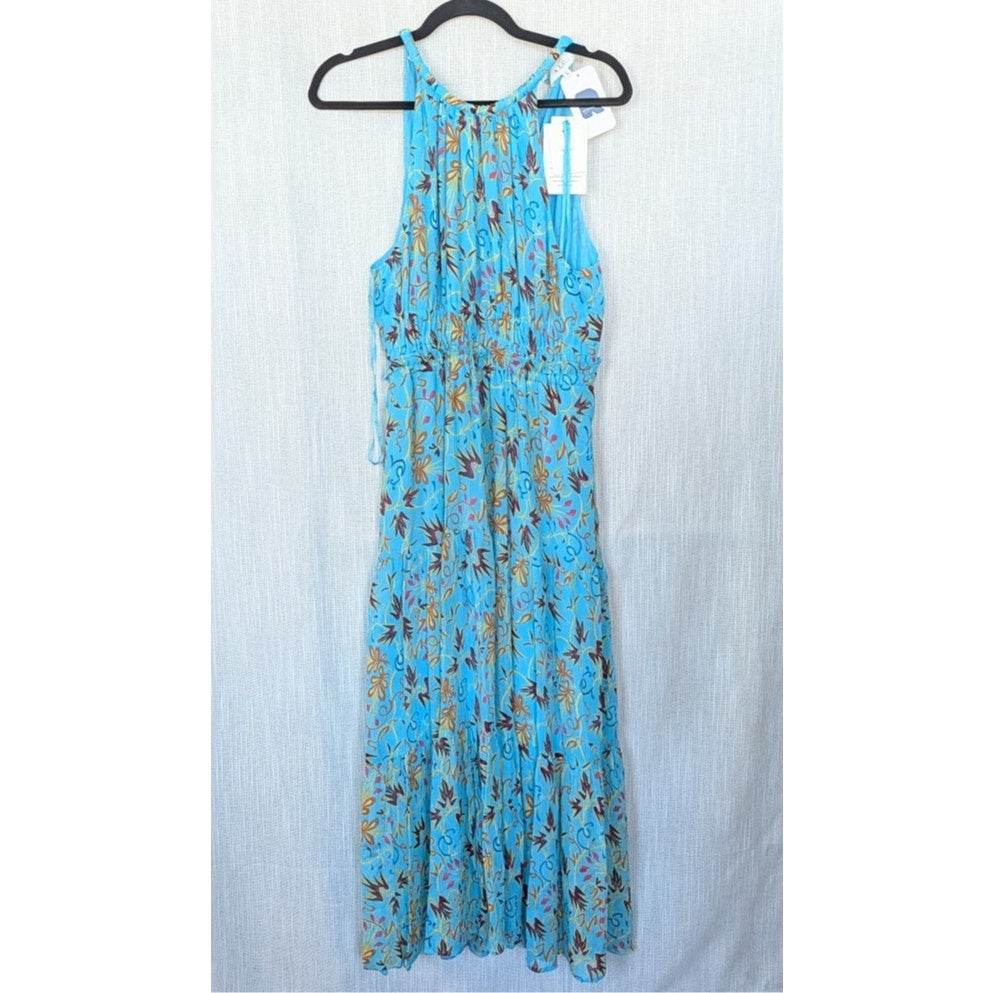 A.L.C Elara Printed High-neck Tiered Midi Dress Womens 10 Multi Floral Silk NWT