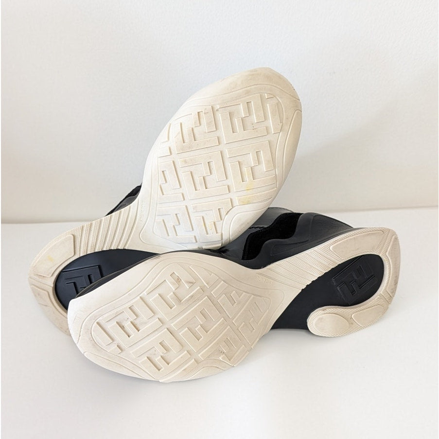 Fendi Vernice Tecn Crosta Logo Sneakers Womens EU40/US 10 Black Patent Leather