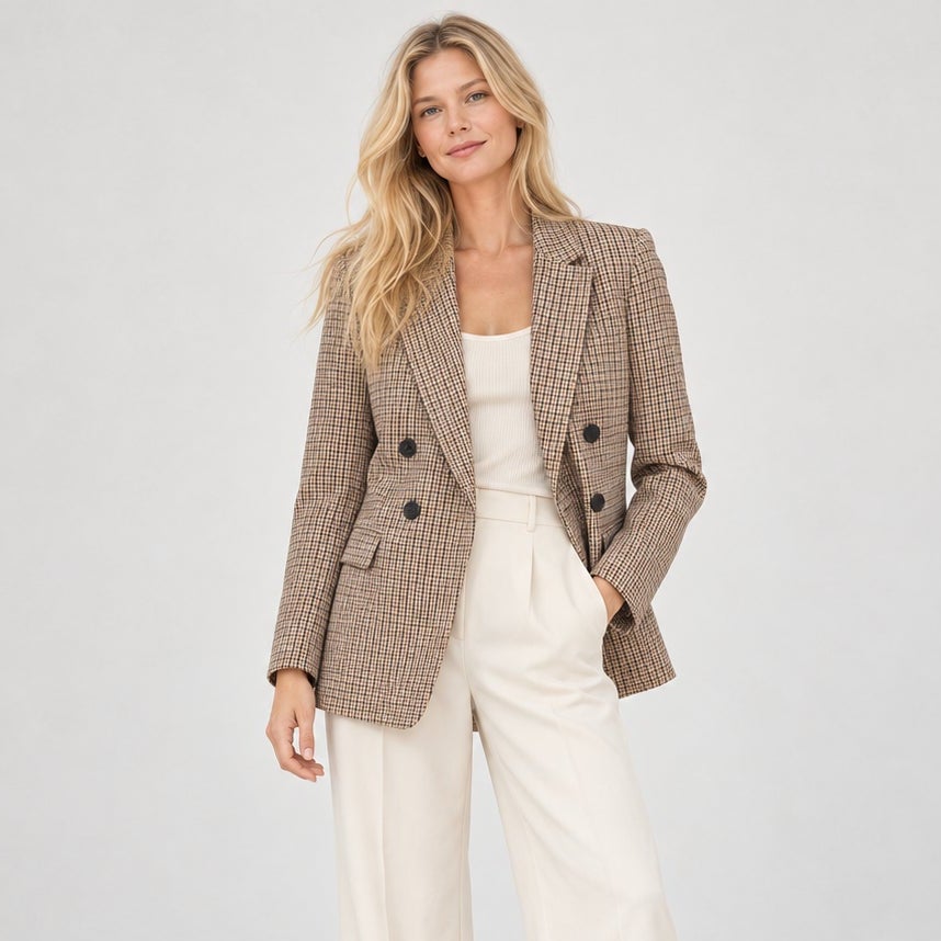 Banana Republic BR Plaid Blazer Womens 4 Brown Double-breasted Long Sleeve